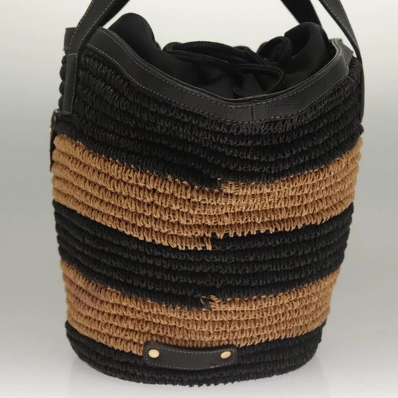 BURBERRY Blue Label Tote Bag Straw Gold Black Auth 132307 - Picture 4 of 16